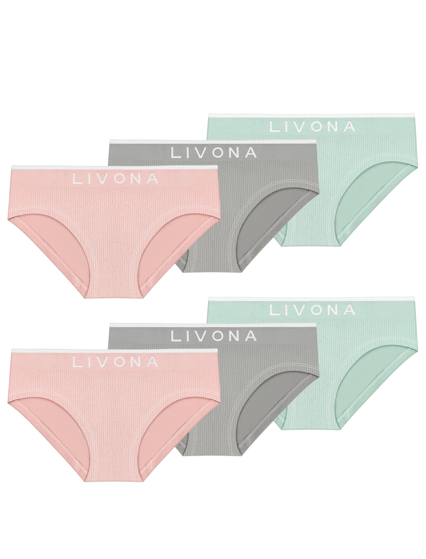 Livona Girls 6-Pack Ribbed Training Panties - Soft Sports Underwear for Teens
