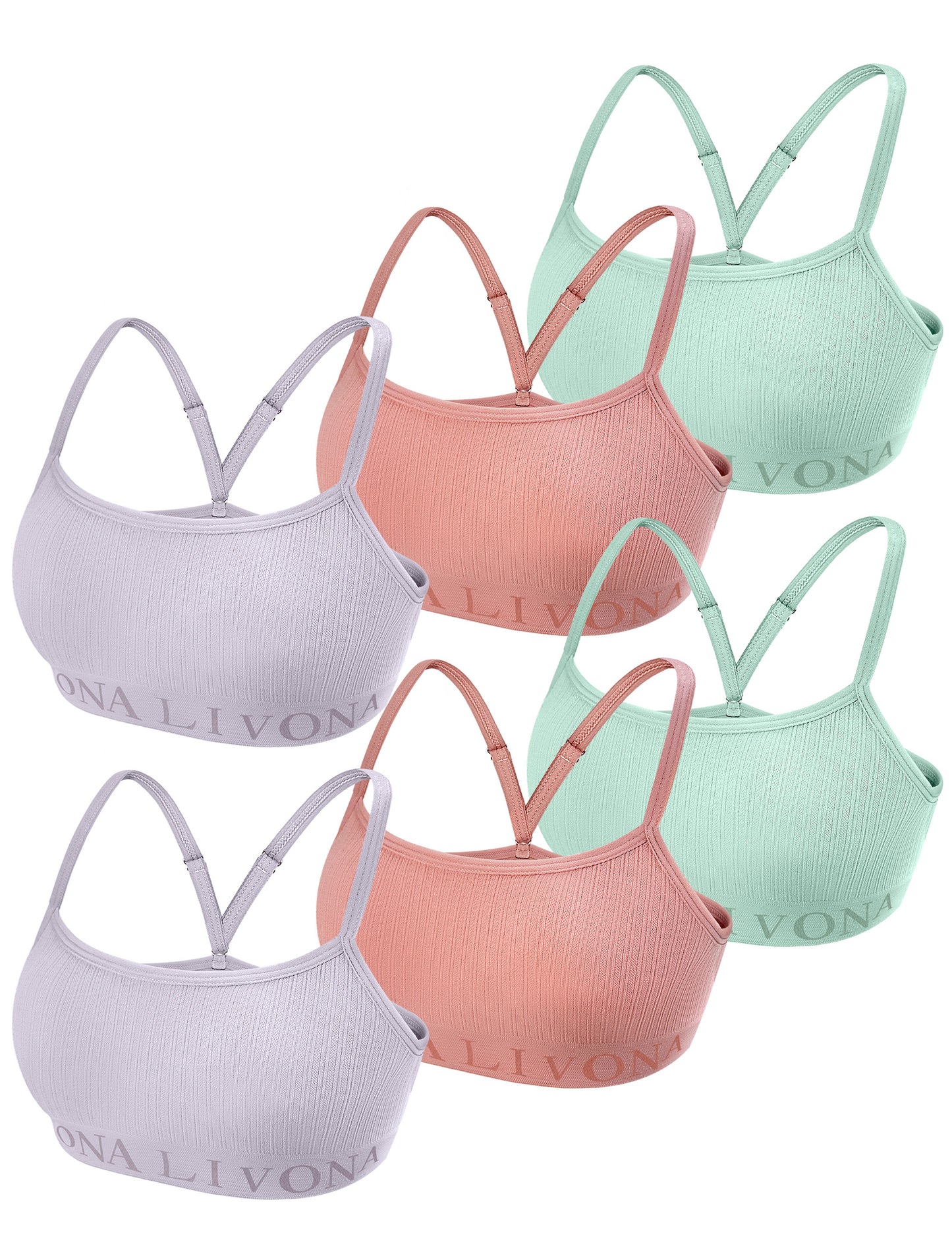 Livona 6-Pack Seamless Bralette Set - Soft Training Bras & Sports Bras for Teens, Comfortable Wire-Free Bras for Girls