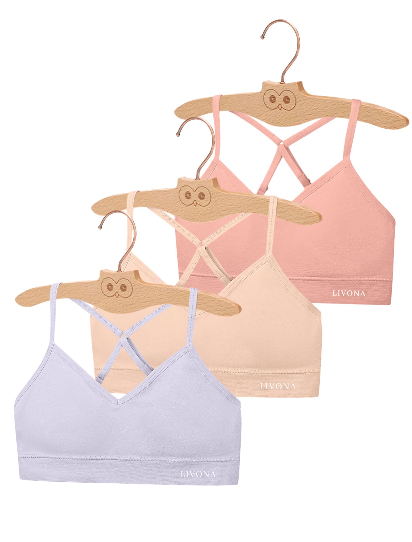 Livona Racerback Training Bra for Girls- 3 Pack Seamless Sports Bra, Padded Everyday Bra Bralette,Crop Cami Tank Top (6-14)