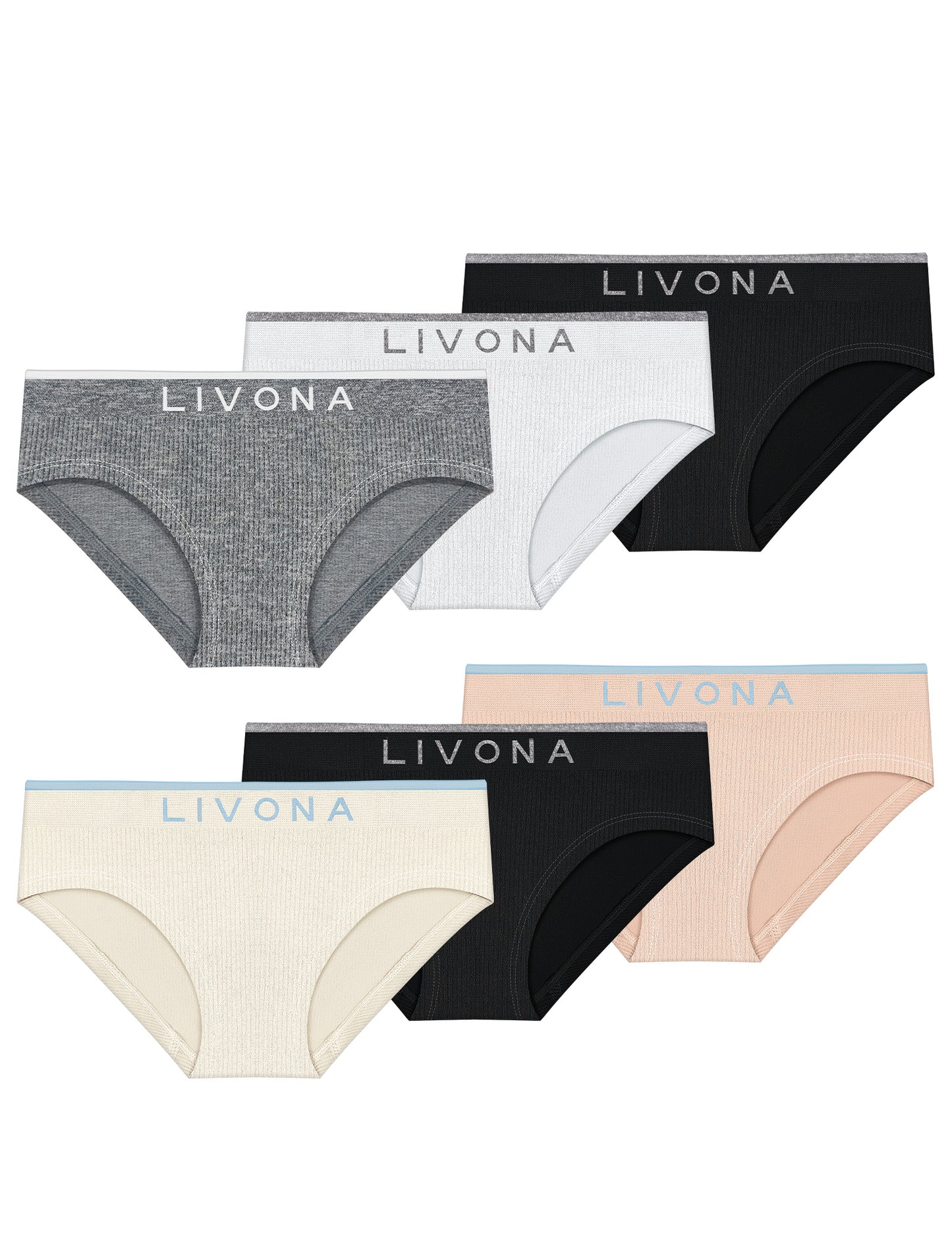 Livona Girls 6-Pack Ribbed Training Panties - Soft Sports Underwear for Teens
