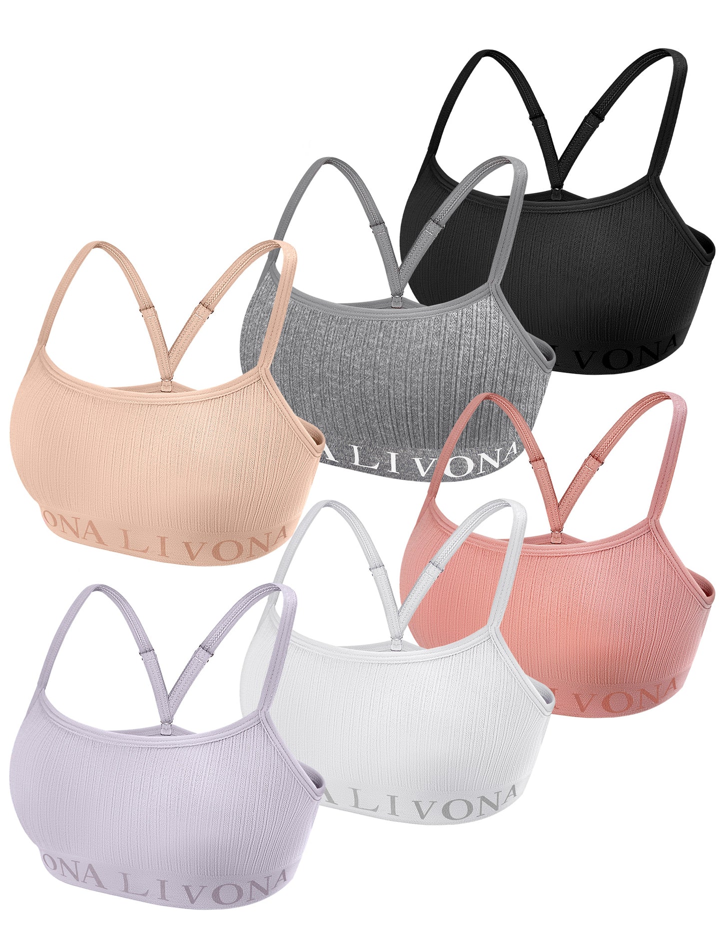 Livona 6-Pack Seamless Bralette Set - Soft Training Bras & Sports Bras for Teens, Comfortable Wire-Free Bras for Girls