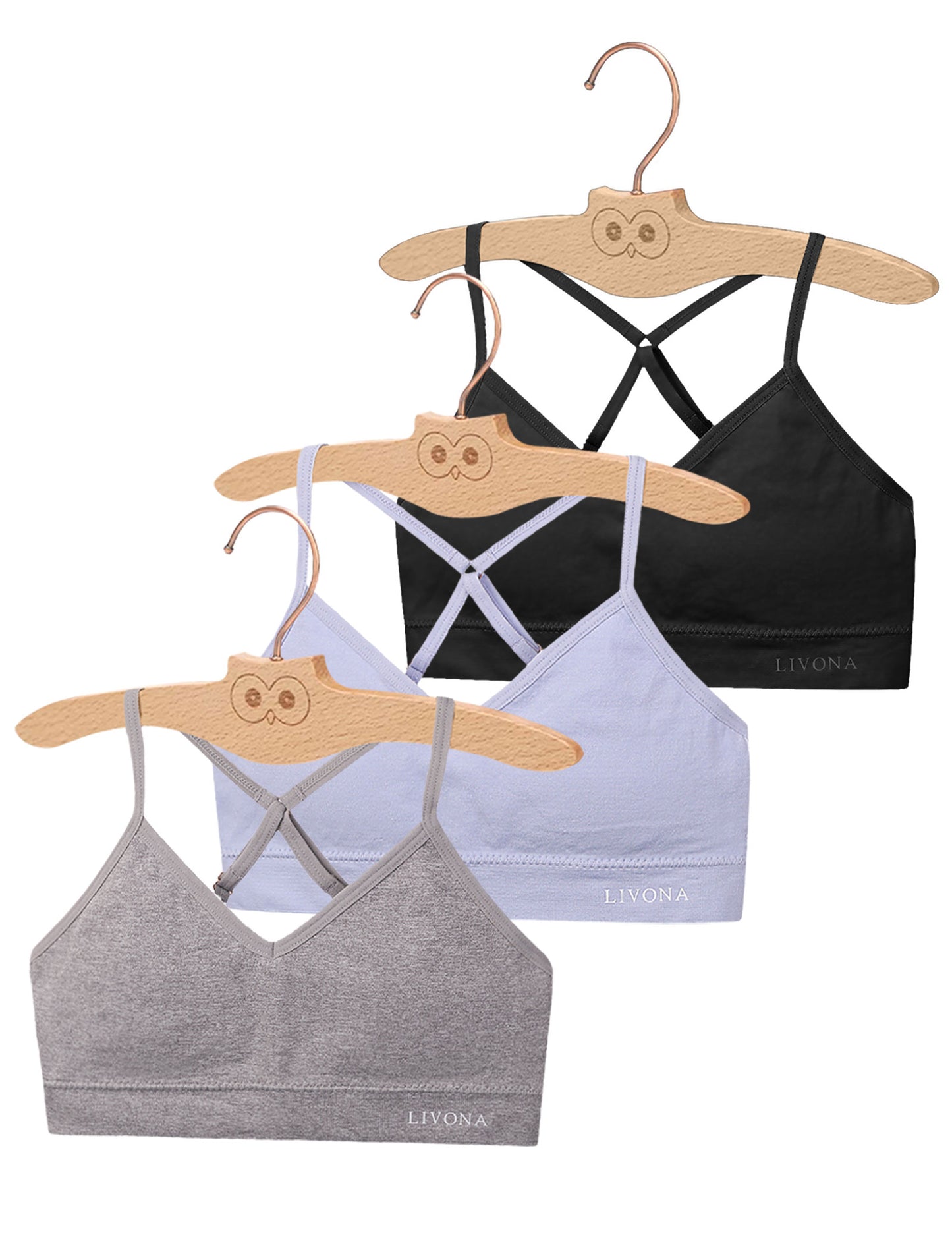 Livona Racerback Training Bra for Girls- 3 Pack Seamless Sports Bra, Padded Everyday Bra Bralette,Crop Cami Tank Top (6-14)