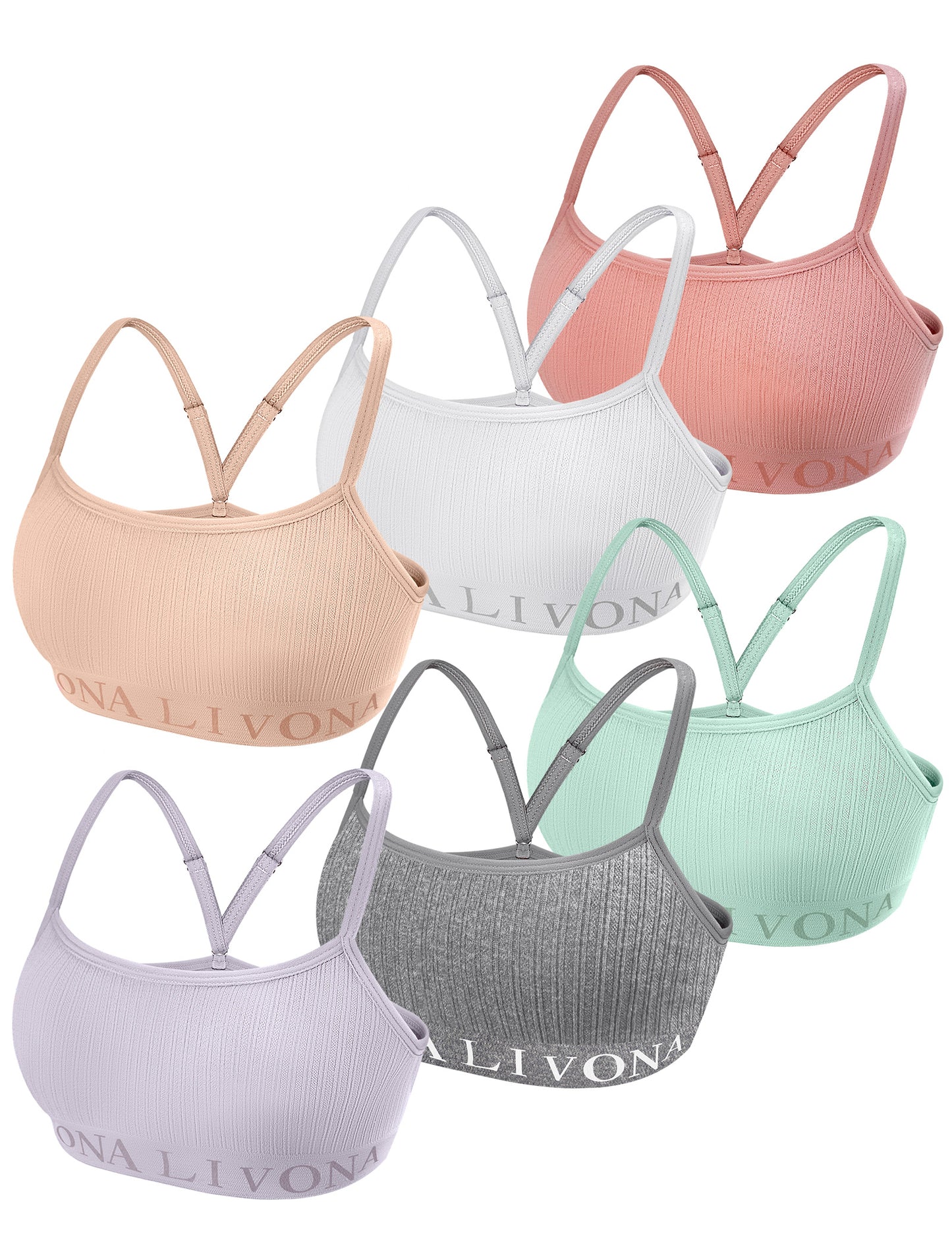 Livona 6-Pack Seamless Bralette Set - Soft Training Bras & Sports Bras for Teens, Comfortable Wire-Free Bras for Girls