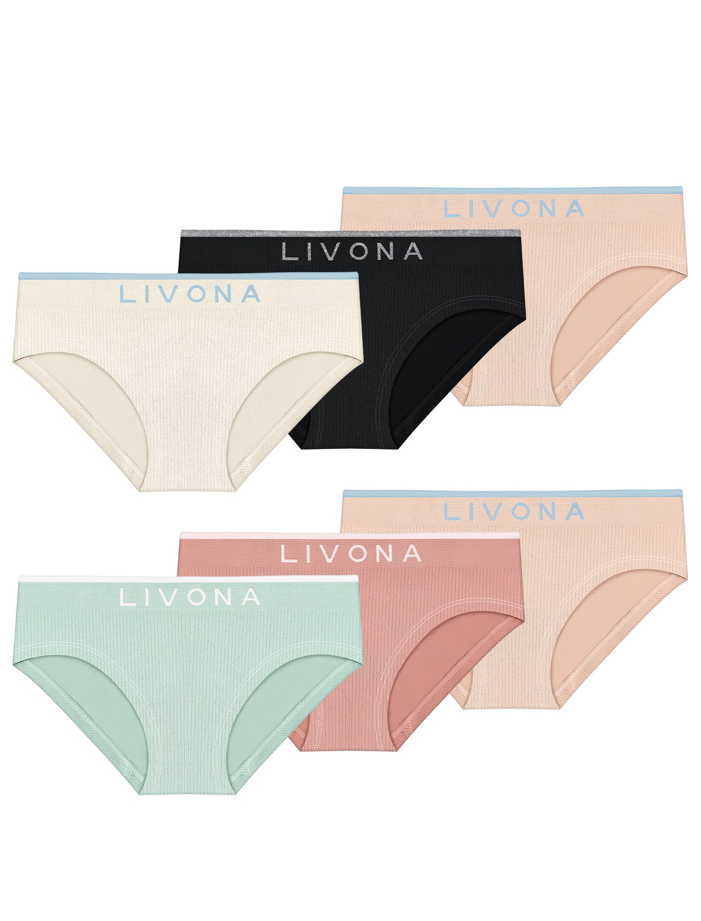 Livona Girls 6-Pack Ribbed Training Panties - Soft Sports Underwear for Teens