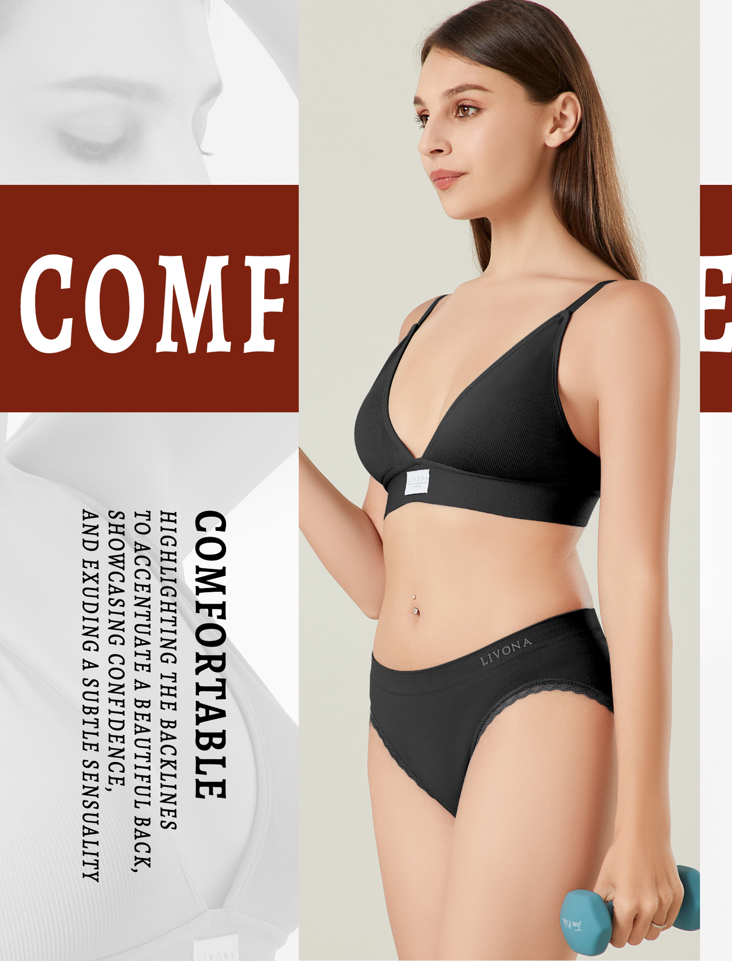 Livona Sports Bras for Women - 2 Pack V-Neck Wireless Bra Bralettes with Support Comfort Plunge Workout Tops Padded Fitness Cami Crop Tank S-XXL