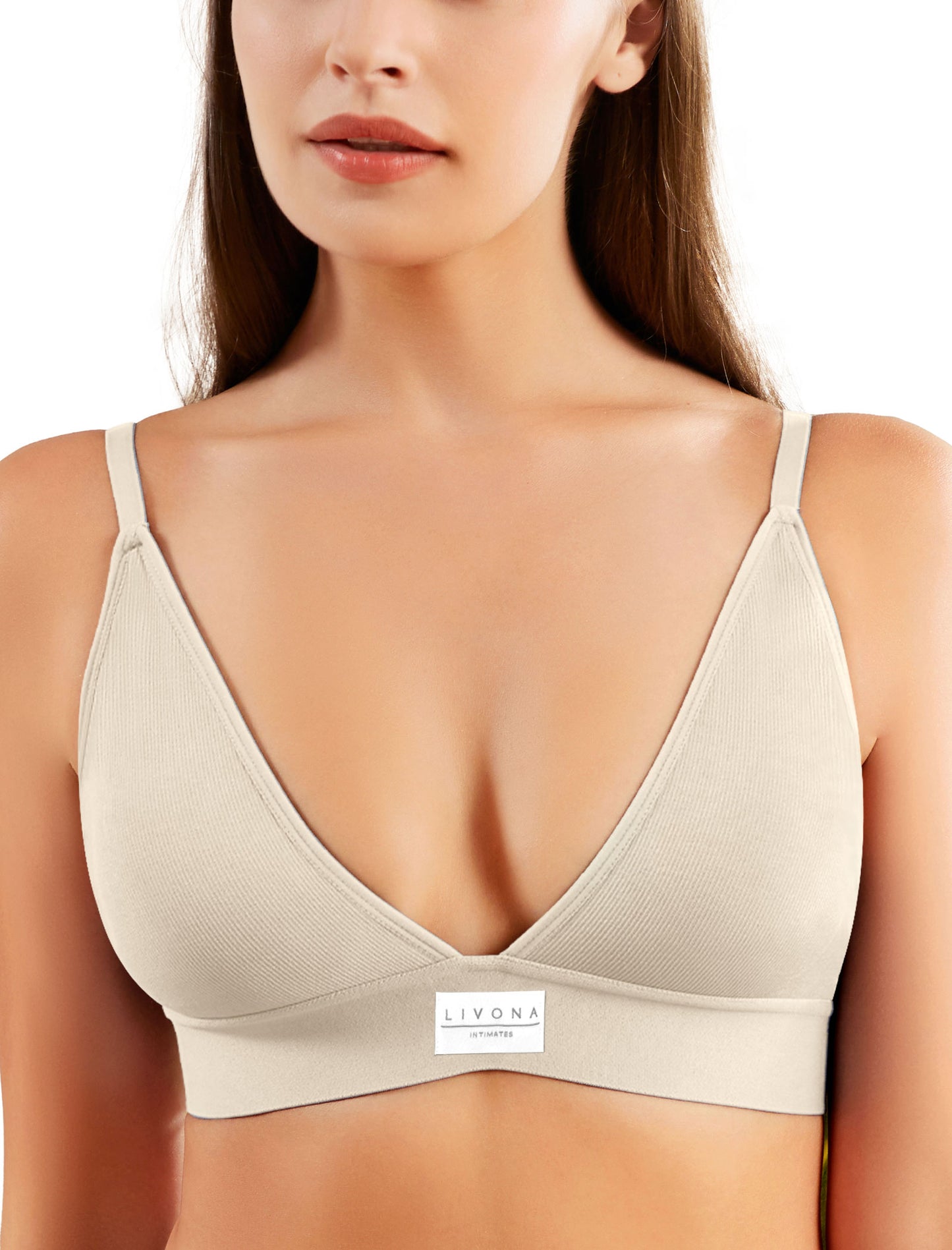 Livona Sports Bras for Women - V-Neck Wireless Bralettes Support Workout Tops Padded Fitness Cami Crop Tank S-XXL