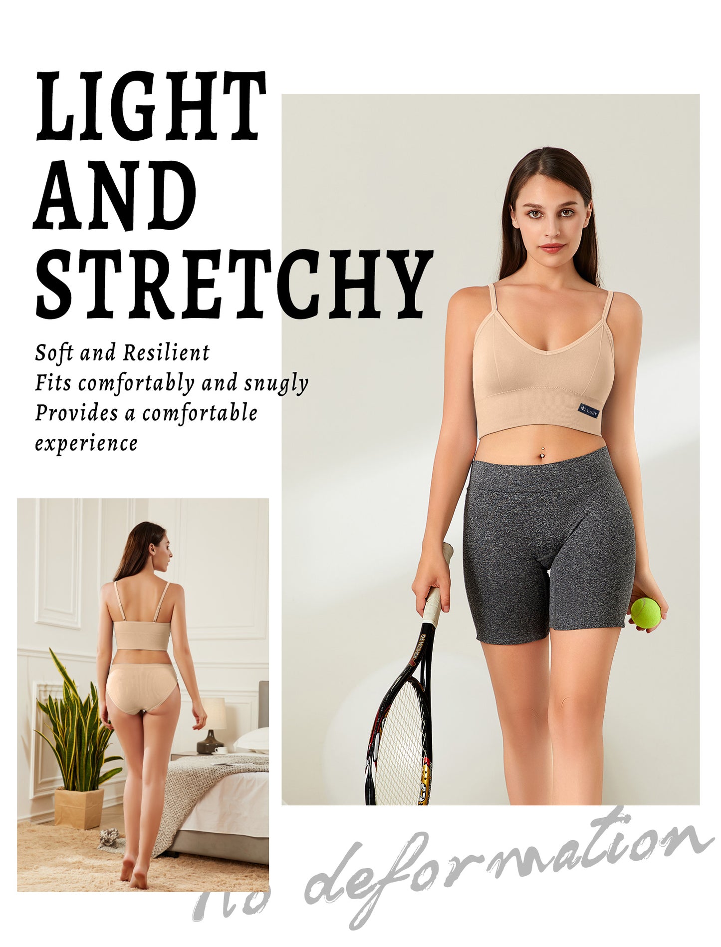 4Leezy Sports Bras for Women- Wireless Soft Workout Tops Padded Seamless Fitness Bralettes Comfort Cami Tank S-XXL