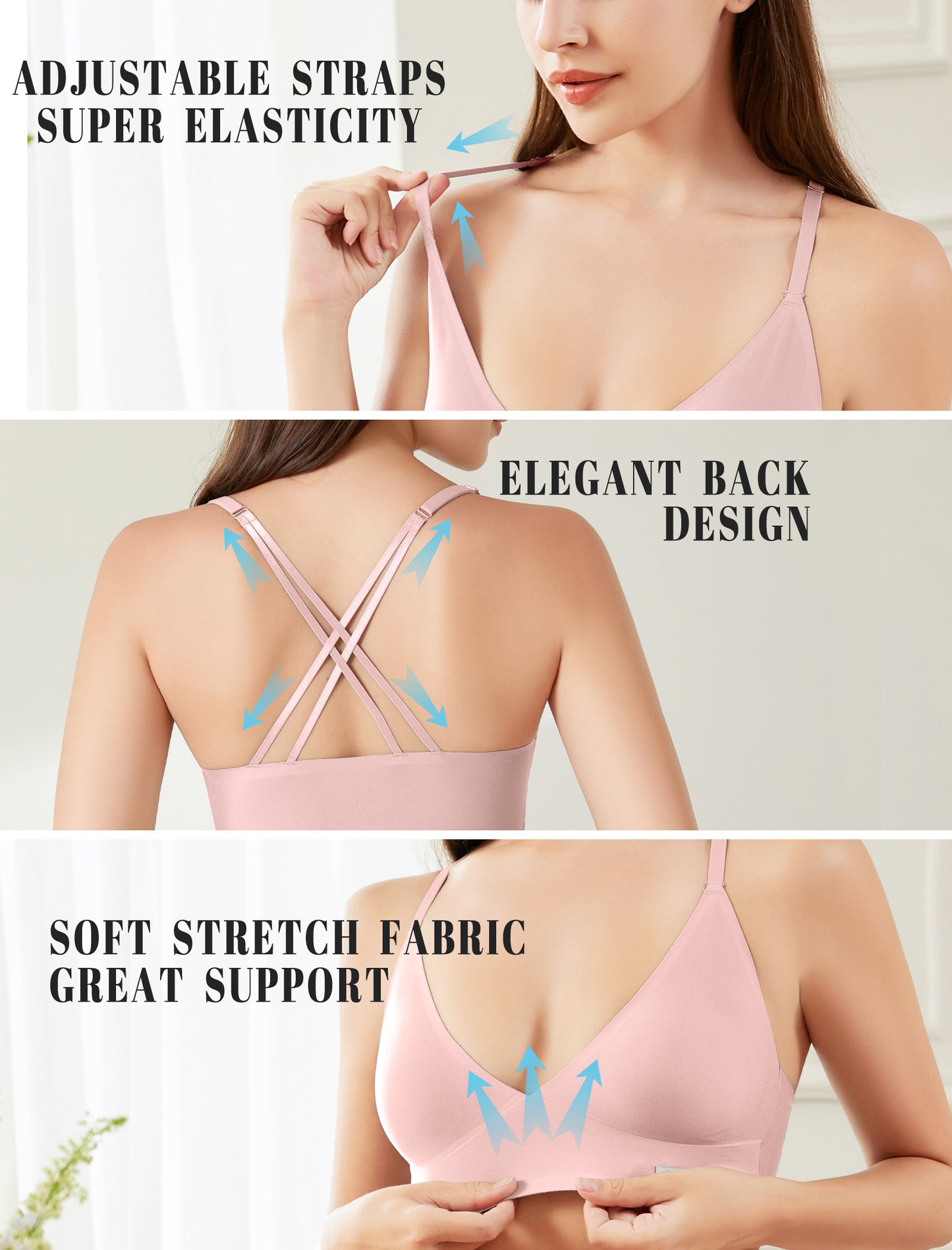 Women's Wireless Bras - Seamless Sports Bra Bralettes Comfort Padded Workout Tops Crossback Cami Crop S-XXL