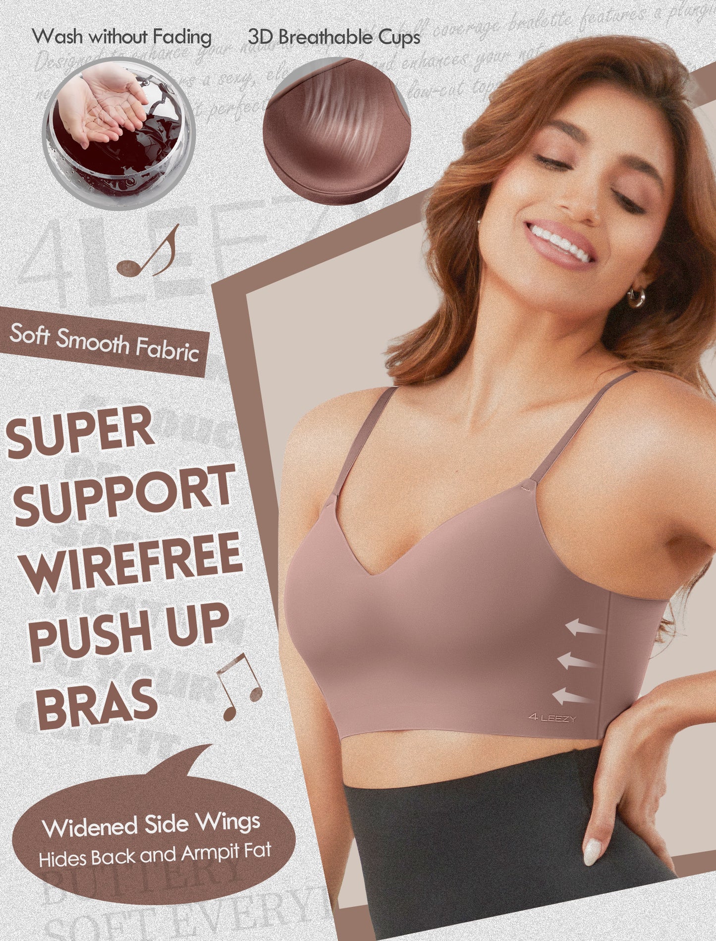 Women's Seamless Push Up Bra Longline Wireless Padded Bralettes with Support Lift Plunge T-Shirt/Tank Top Bras