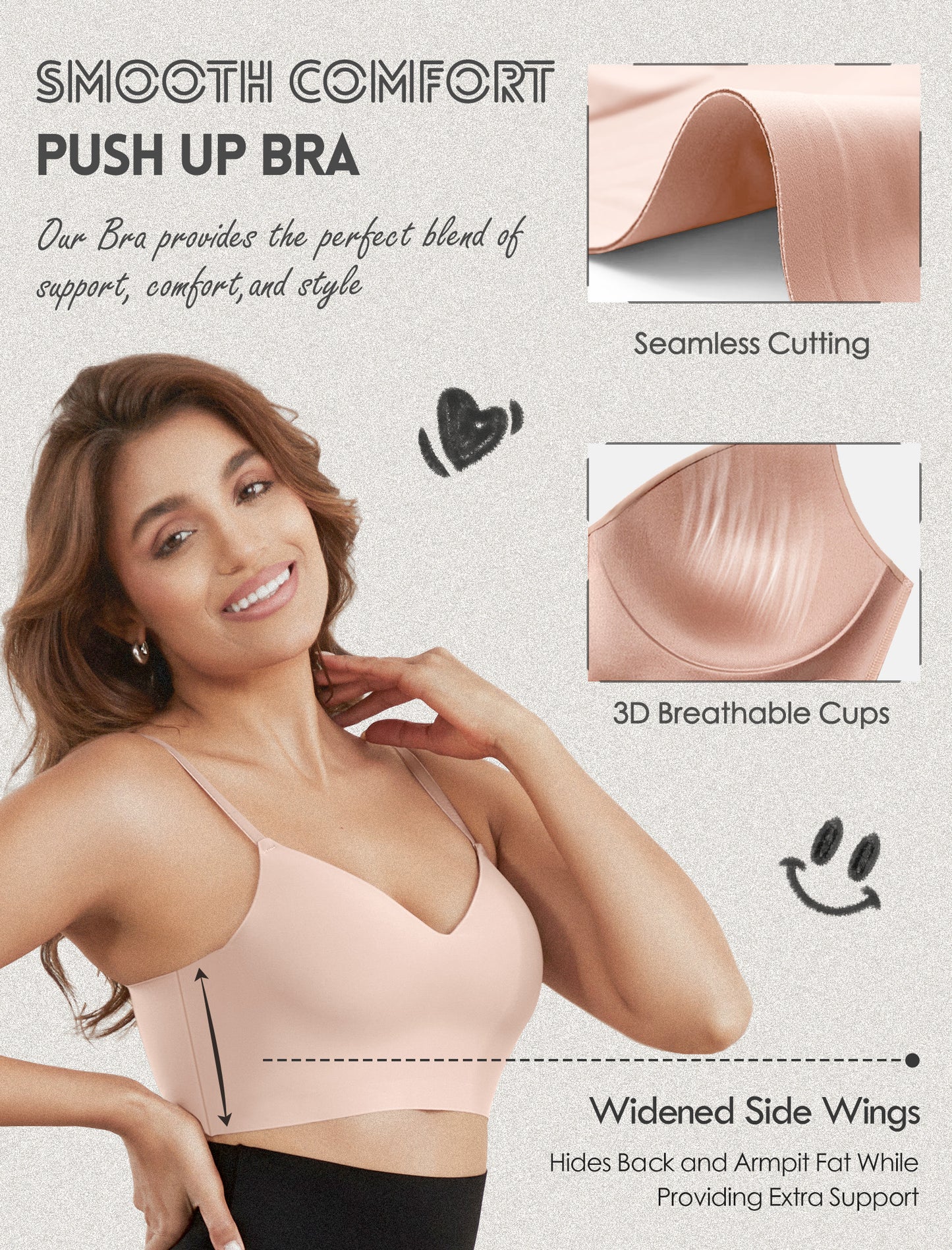Women's Seamless Push Up Bra Longline Wireless Padded Bralettes with Support Lift Plunge T-Shirt/Tank Top Bras