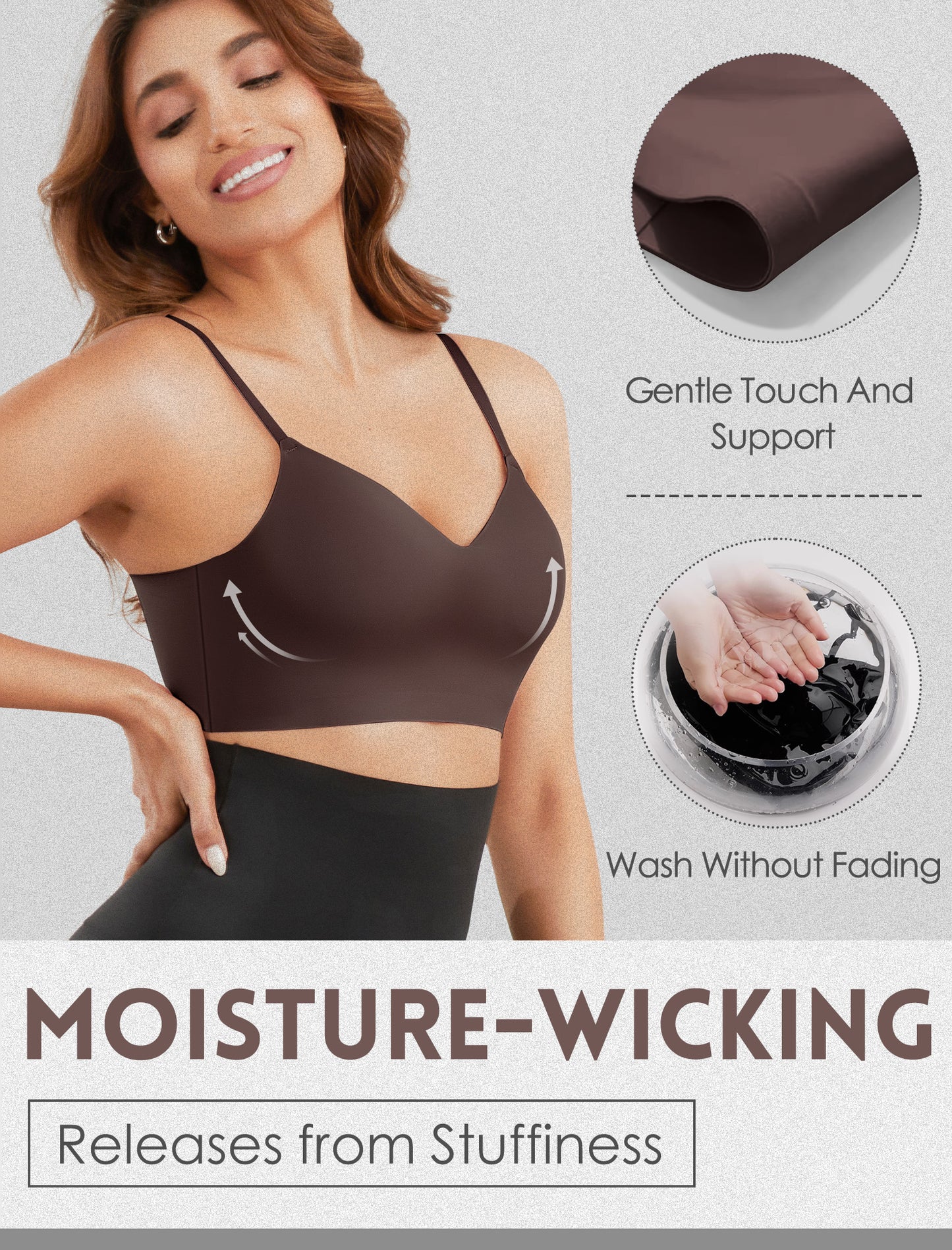 Women's Seamless Push Up Bra Longline Wireless Padded Bralettes with Support Lift Plunge T-Shirt/Tank Top Bras
