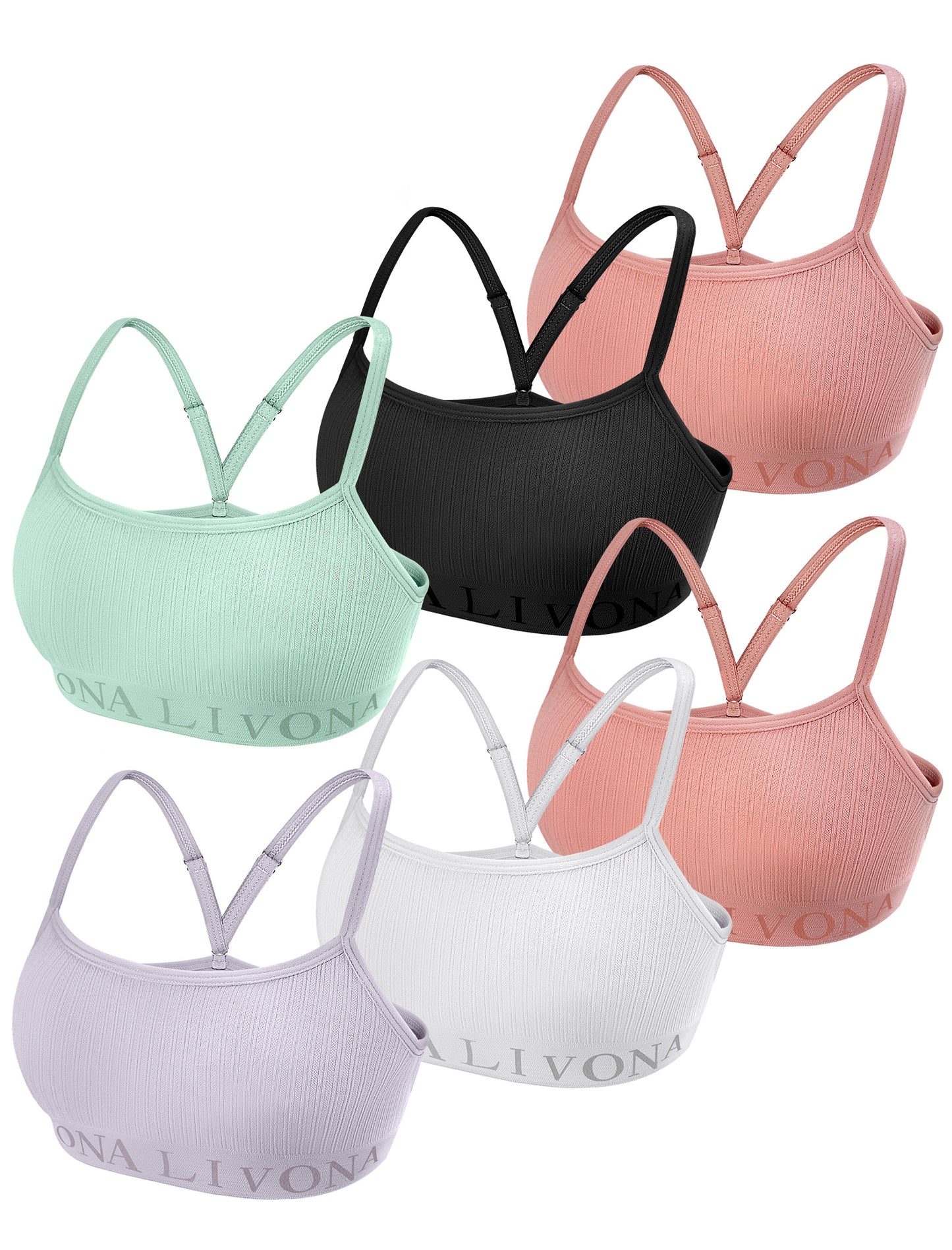 Livona 6-Pack Seamless Bralette Set - Soft Training Bras & Sports Bras for Teens, Comfortable Wire-Free Bras for Girls