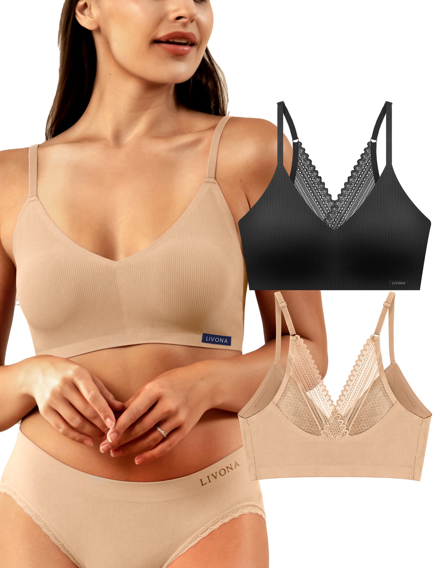 Livona Wireless Bras for Women - Comfort Bralettes with Support Adjustable Seamless Sports Bras Lace Cami Crop S-XXL