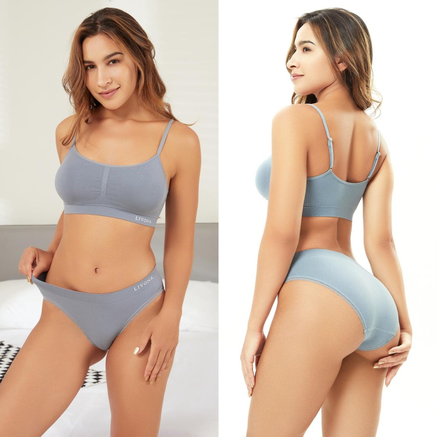 Livona 6 Pack Women's Seamless Underwear with lace-Breathable High Cut Bikini NoShow Panty Soft Stretch Brief Invisible Hipster