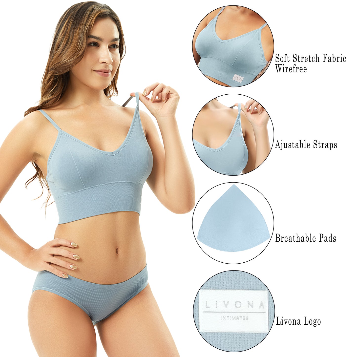 4Leezy Sports Bras for Women- Wireless Soft Workout Tops Padded Seamless Fitness Bralettes Comfort Cami Tank S-XXL
