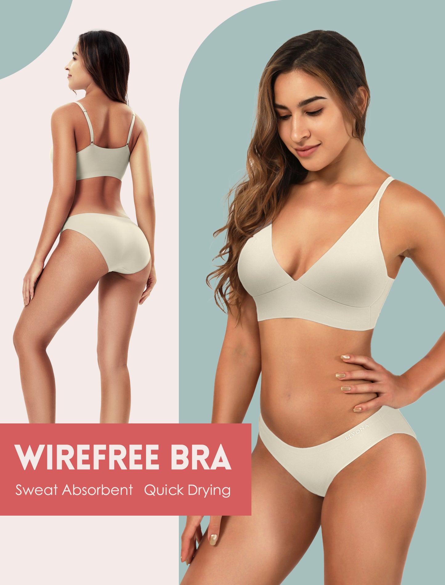 Livona Wireless Bra for Women - Sports V-neck Comfortable Padded Bralette with Support Workout Tops Cami Crop Tank Tops S-XXL