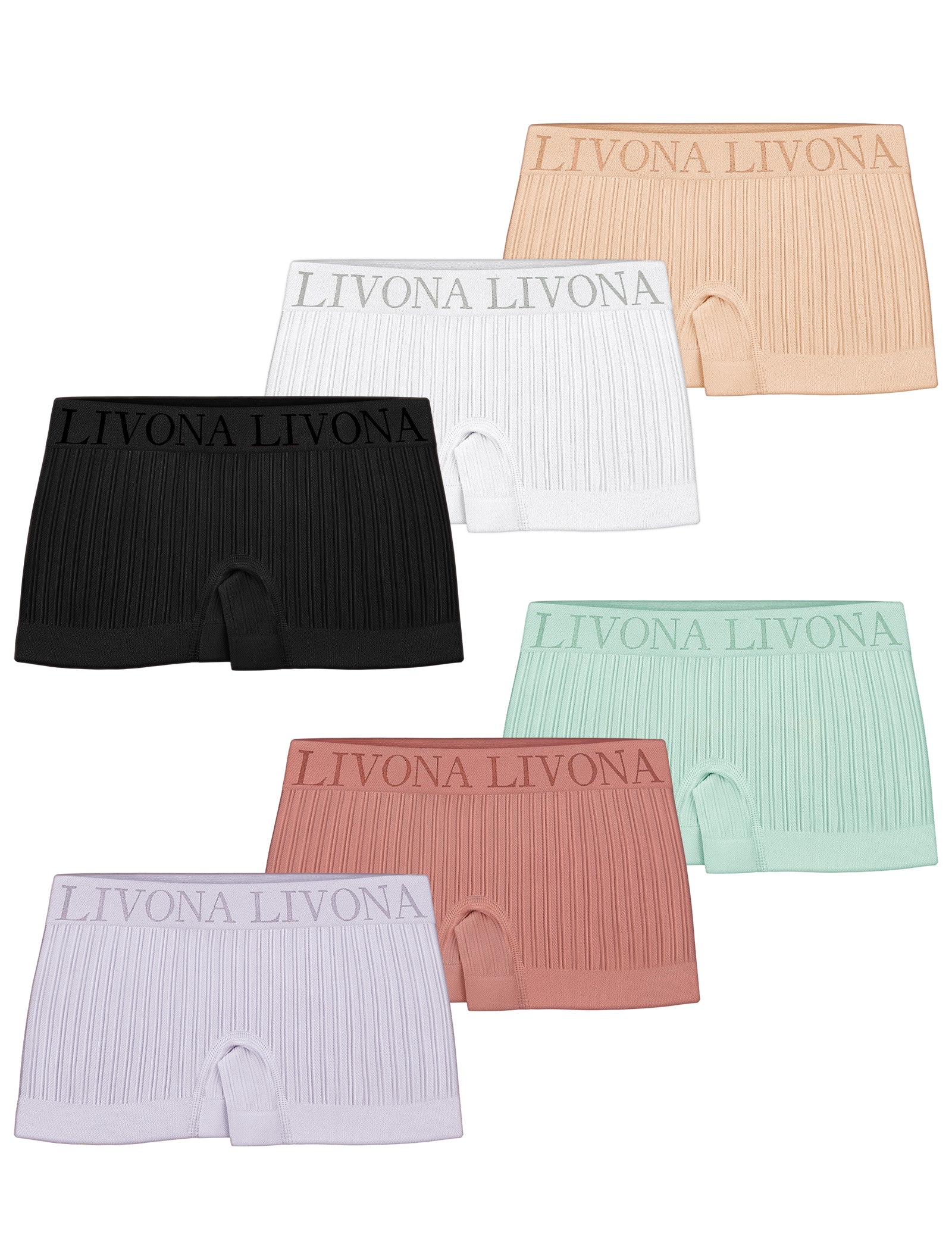 Livona 6-Pack Girls' Seamless Boyshort Underwear,Moisture-Wicking Kids Panties,No-Ride Design