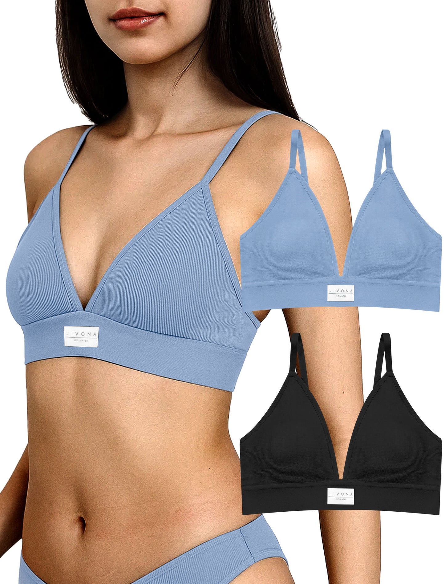 Livona Sports Bras for Women - 2 Pack V-Neck Wireless Bra Bralettes with Support Comfort Plunge Workout Tops Padded Fitness Cami Crop Tank S-XXL