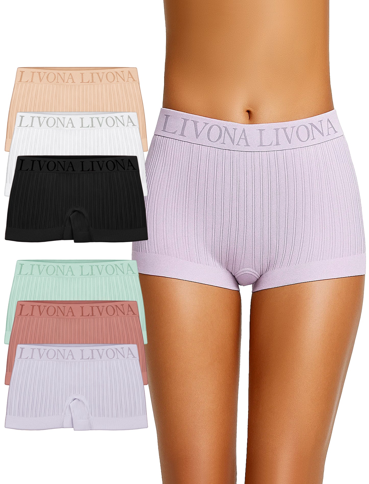 Livona 6-Pack Girls' Seamless Boyshort Underwear,Moisture-Wicking Kids Panties,No-Ride Design