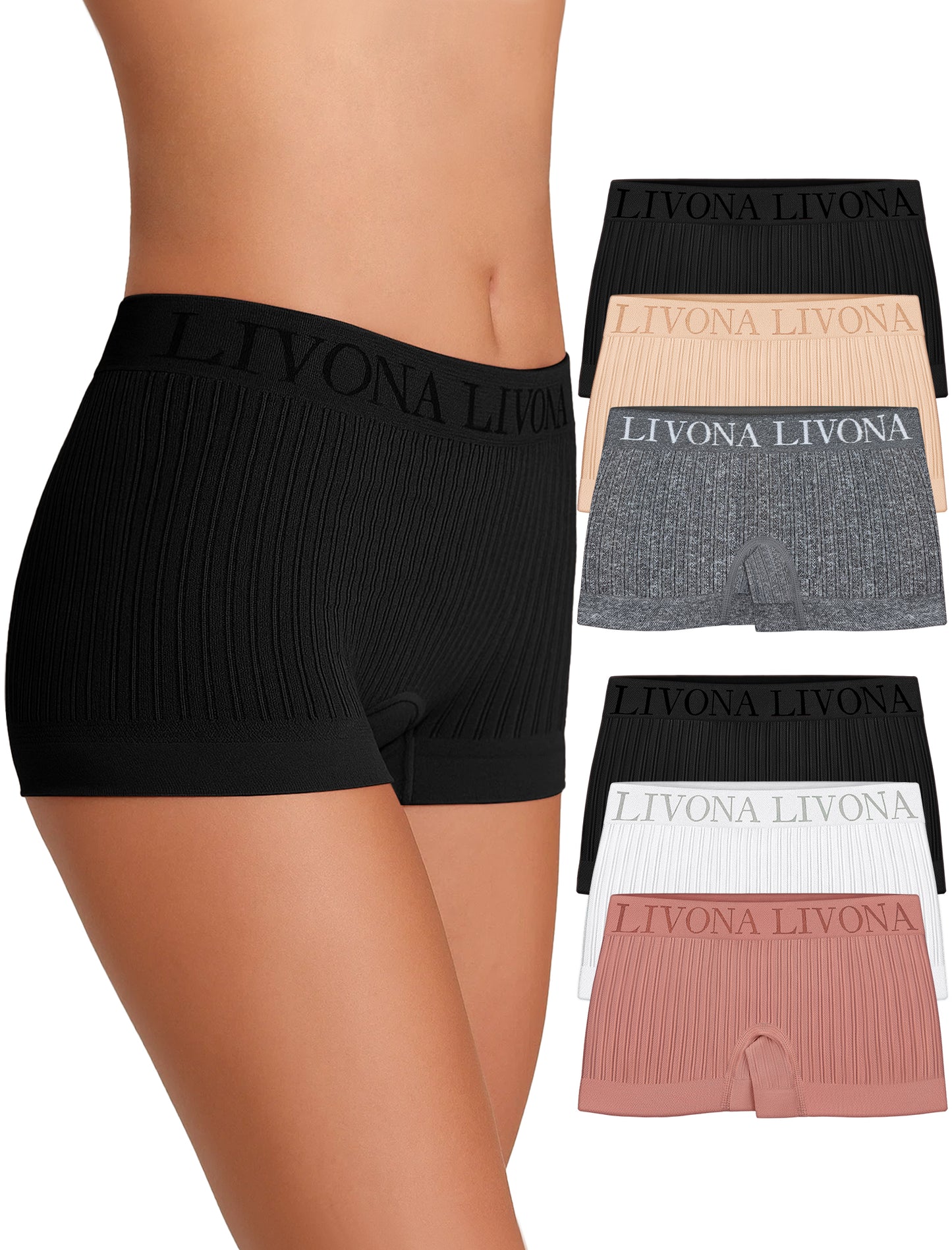 Livona 6-Pack Girls' Seamless Boyshort Underwear,Moisture-Wicking Kids Panties,No-Ride Design