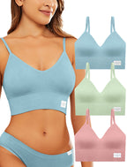 LIVONA 3 Pack Women's Seamless Sports Bra V-Neck Wirefree with Removable Pads Everyday Soft Invisible Lounge Cami Bralette S-XXL