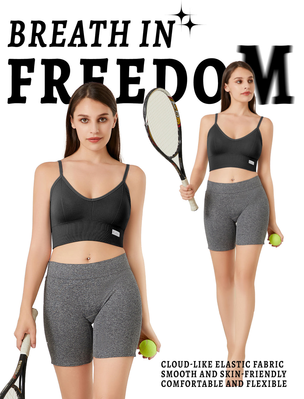 4Leezy 2 Pack Sports Bras for Women- Wireless Soft Workout Tops, Padded Seamless Fitness Bralettes, Adjustable Comfort Crop Cami Tank S-XXL