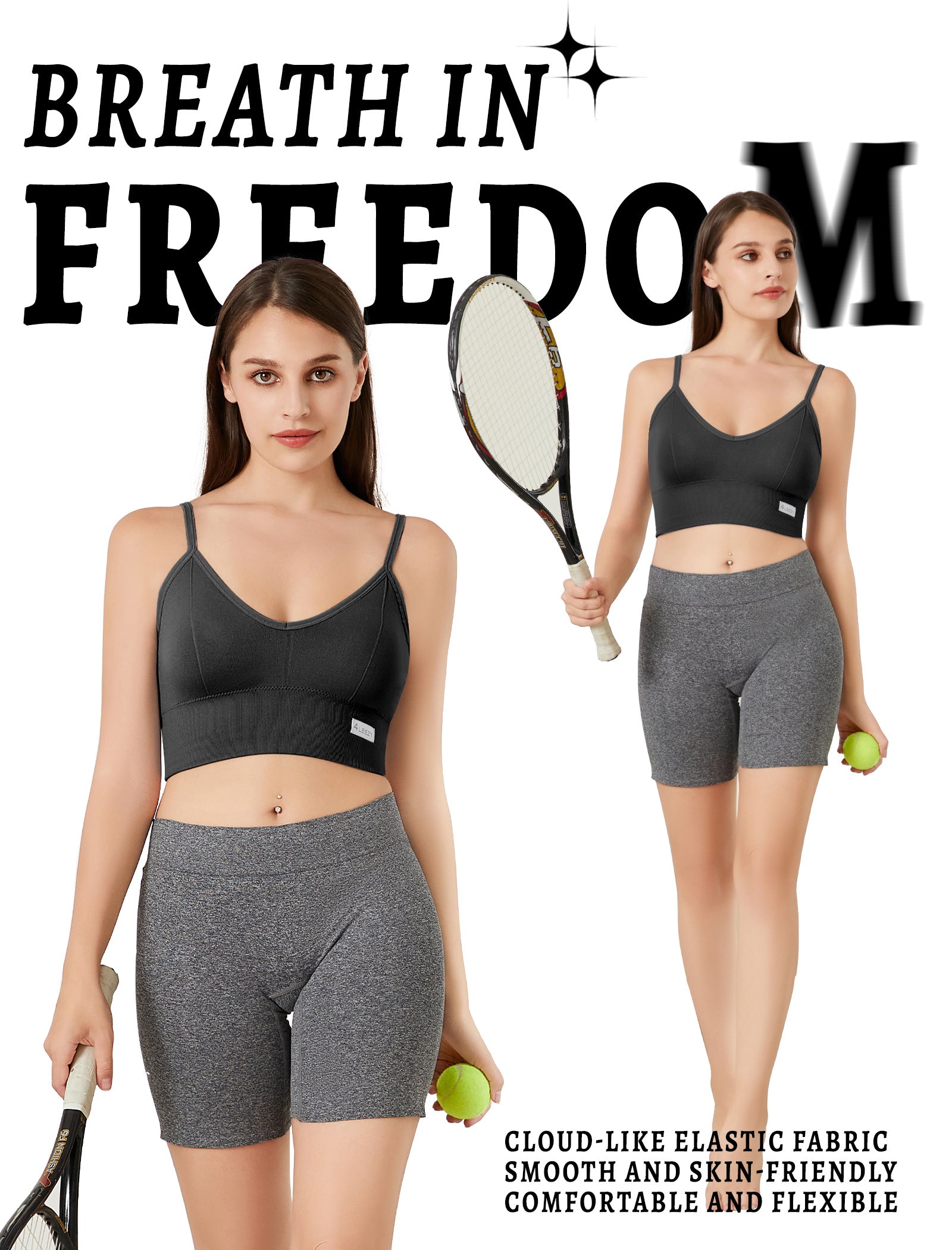 4Leezy 2 Pack Sports Bras for Women- Wireless Soft Workout Tops, Padded Seamless Fitness Bralettes, Adjustable Comfort Crop Cami Tank S-XXL