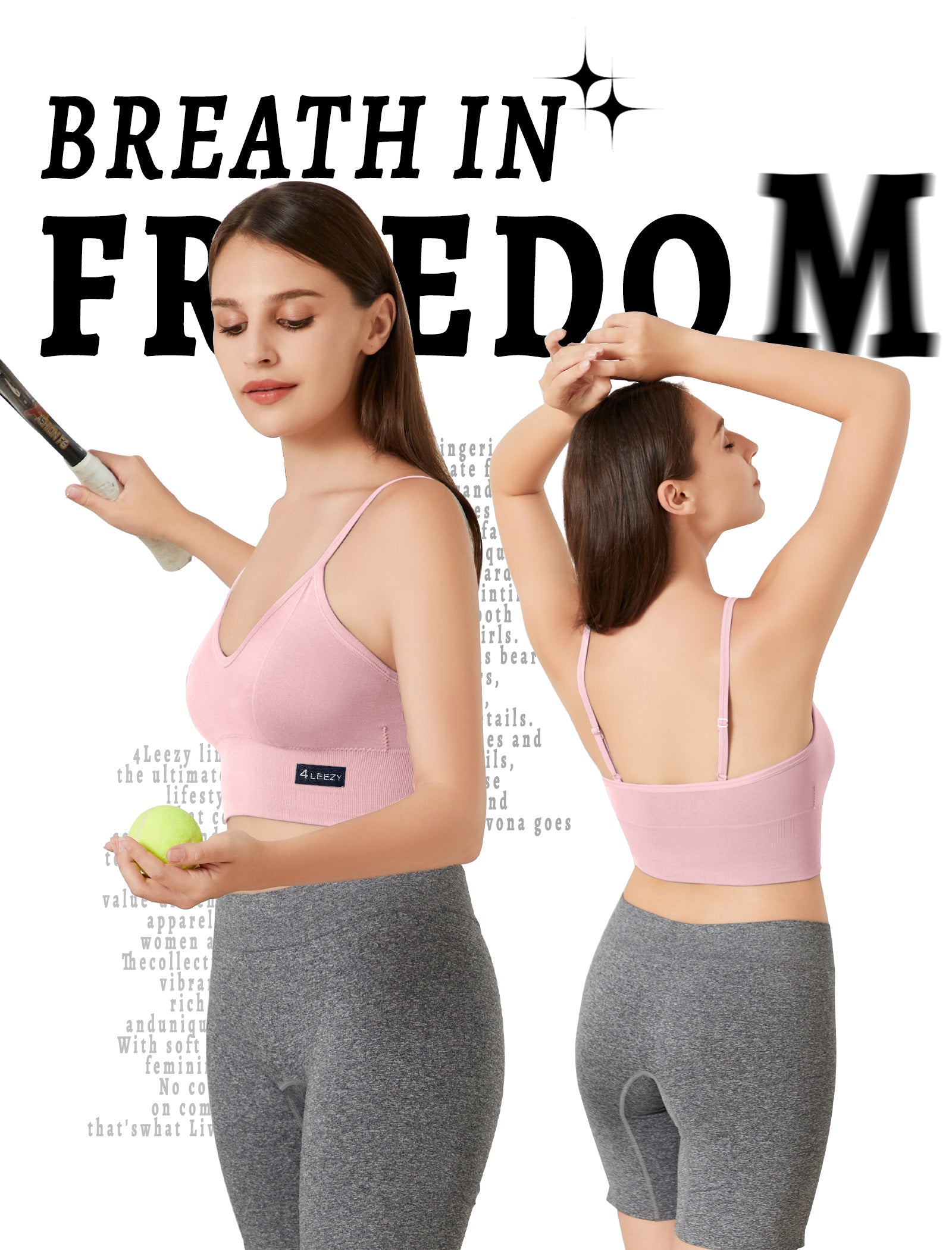 4Leezy 2 Pack Sports Bras for Women- Wireless Soft Workout Tops, Padded Seamless Fitness Bralettes, Adjustable Comfort Crop Cami Tank S-XXL