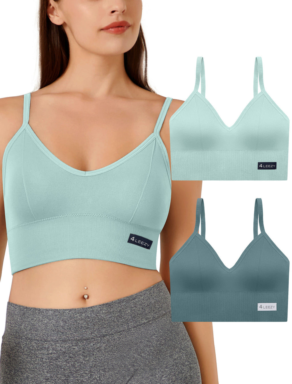 4Leezy 2 Pack Sports Bras for Women- Wireless Soft Workout Tops, Padded Seamless Fitness Bralettes, Adjustable Comfort Crop Cami Tank S-XXL