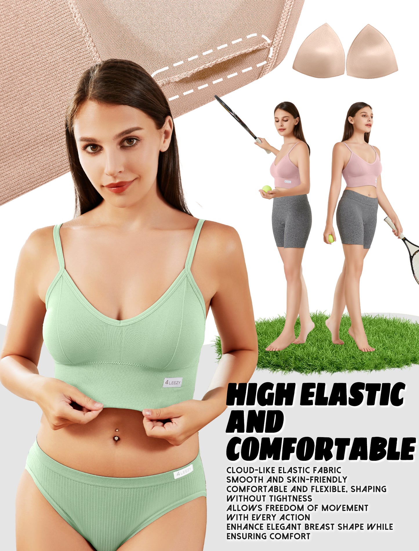 Livona Sports Bras for Women- Wireless Soft Workout Tops Padded Seamless Fitness Bralettes Comfort Cami Tank S-XXL