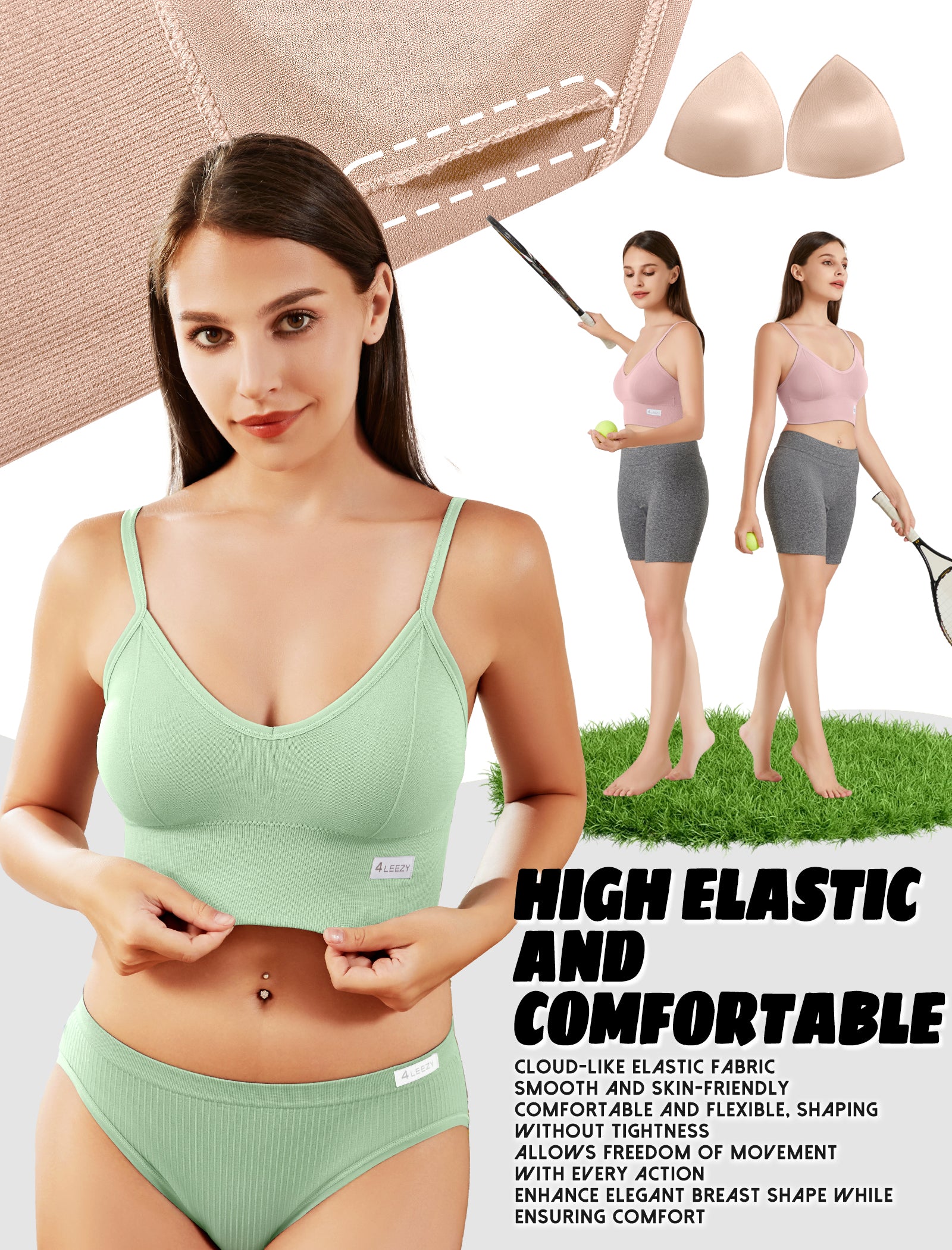 Livona Sports Bras for Women- Wireless Soft Workout Tops Padded Seamless Fitness Bralettes Comfort Cami Tank S-XXL