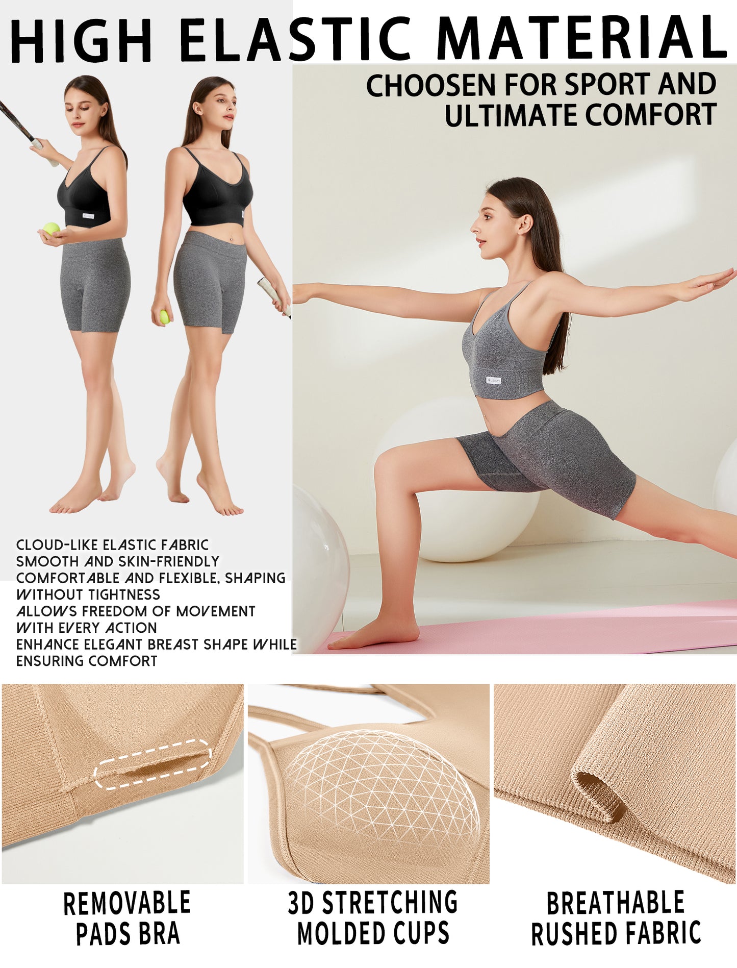 Livona Sports Bras for Women- Wireless Soft Workout Tops Padded Seamless Fitness Bralettes Comfort Cami Tank S-XXL