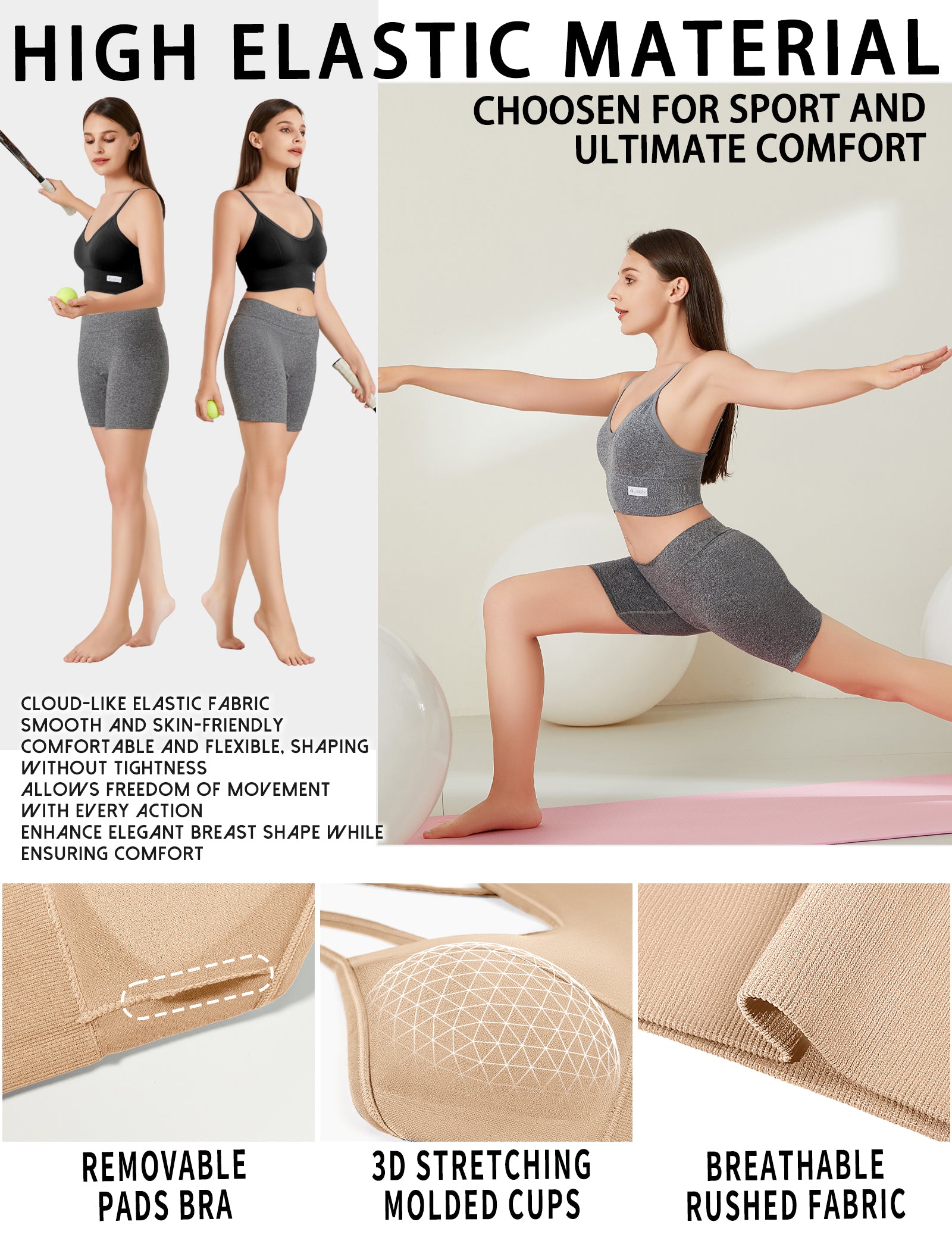 Livona Sports Bras for Women- Wireless Soft Workout Tops Padded Seamless Fitness Bralettes Comfort Cami Tank S-XXL