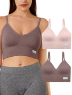4Leezy 2 Pack Sports Bras for Women- Wireless Soft Workout Tops, Padded Seamless Fitness Bralettes, Adjustable Comfort Crop Cami Tank S-XXL