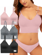 LIVONA 3 Pack Women's Seamless Sports Bra V-Neck Wirefree with Removable Pads Everyday Soft Invisible Lounge Cami Bralette S-XXL