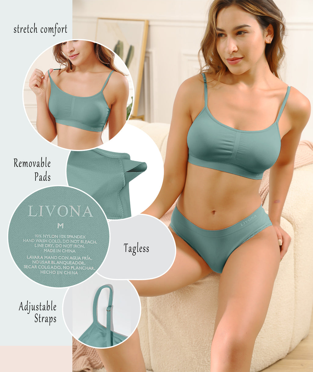 Livona Bra for Women-Sports Bra, Wireless Bra, Seamless Everyday Bra, Sleep Bra, Padded Lounge Bralette, Crop Cami Tank S-XXL…