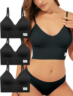 LIVONA 3 Pack Women's Seamless Sports Bra V-Neck Wirefree with Removable Pads Everyday Soft Invisible Lounge Cami Bralette S-XXL