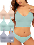 LIVONA 3 Pack Women's Seamless Sports Bra V-Neck Wirefree with Removable Pads Everyday Soft Invisible Lounge Cami Bralette S-XXL