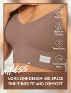 LIVONA 3 Pack Women's Seamless Sports Bra V-Neck Wirefree with Removable Pads Everyday Soft Invisible Lounge Cami Bralette S-XXL