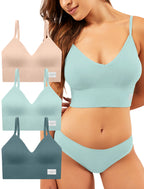 LIVONA 3 Pack Women's Seamless Sports Bra V-Neck Wirefree with Removable Pads Everyday Soft Invisible Lounge Cami Bralette S-XXL
