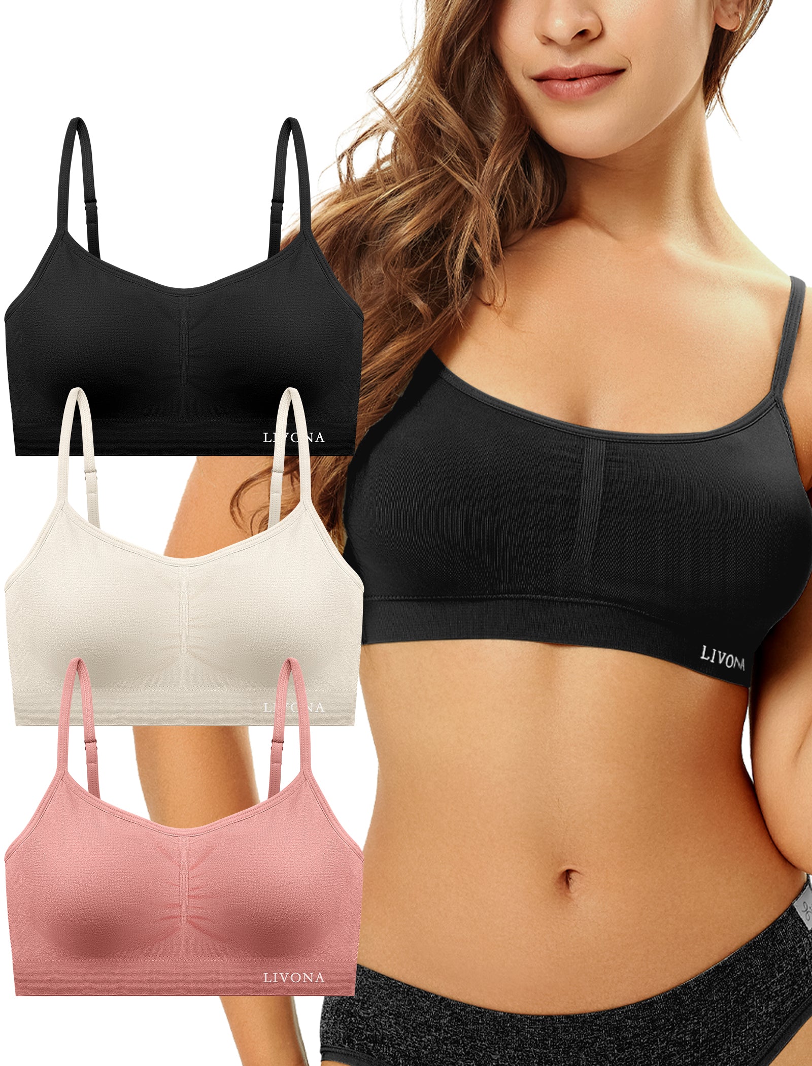 Livona Bra for Women-Sports Bra, Wireless Bra, Seamless Everyday Bra, Sleep Bra, Padded Lounge Bralette, Crop Cami Tank S-XXL…