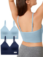4Leezy 2 Pack Sports Bras for Women- Wireless Soft Workout Tops, Padded Seamless Fitness Bralettes, Adjustable Comfort Crop Cami Tank S-XXL
