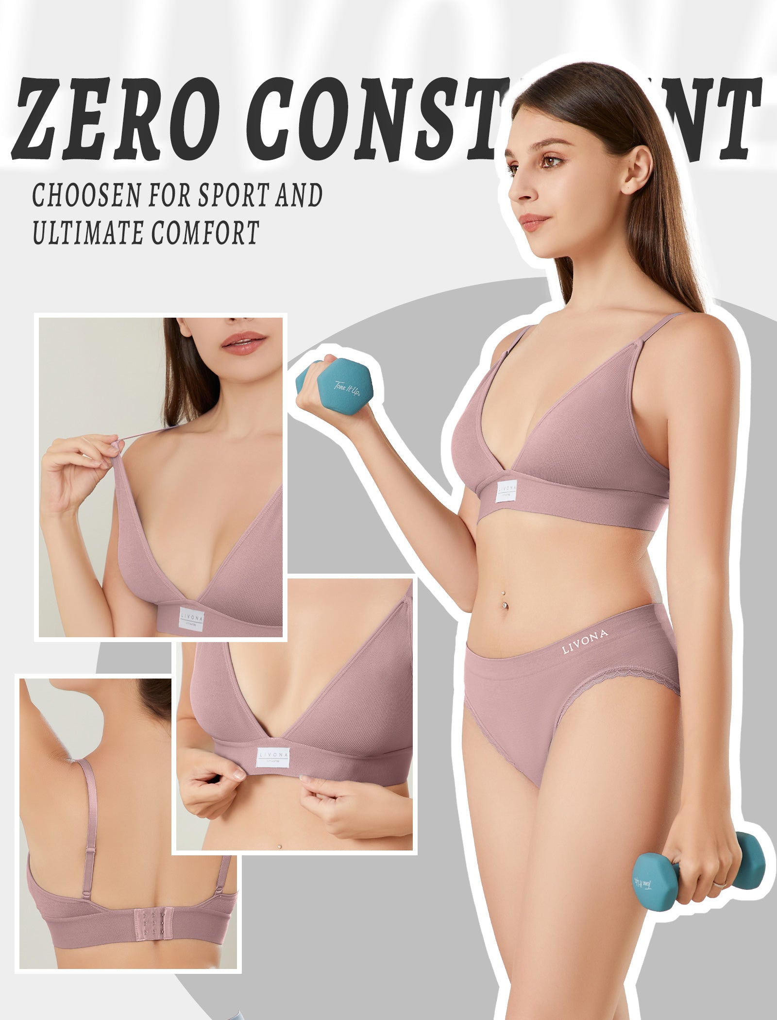 Livona 3 Pack Sports Bras for Women - V-Neck Wireless Bralettes with Support Comfort Plunge Padded Fitness Cami Crop S-XXL