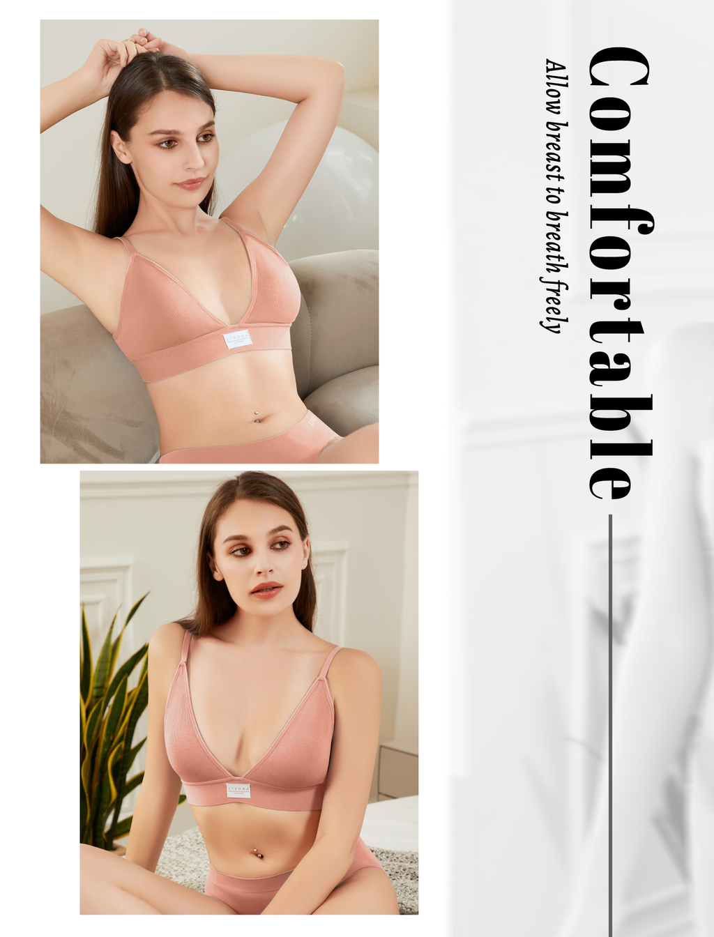 Livona 3 Pack Sports Bras for Women - V-Neck Wireless Bralettes with Support Comfort Plunge Padded Fitness Cami Crop S-XXL