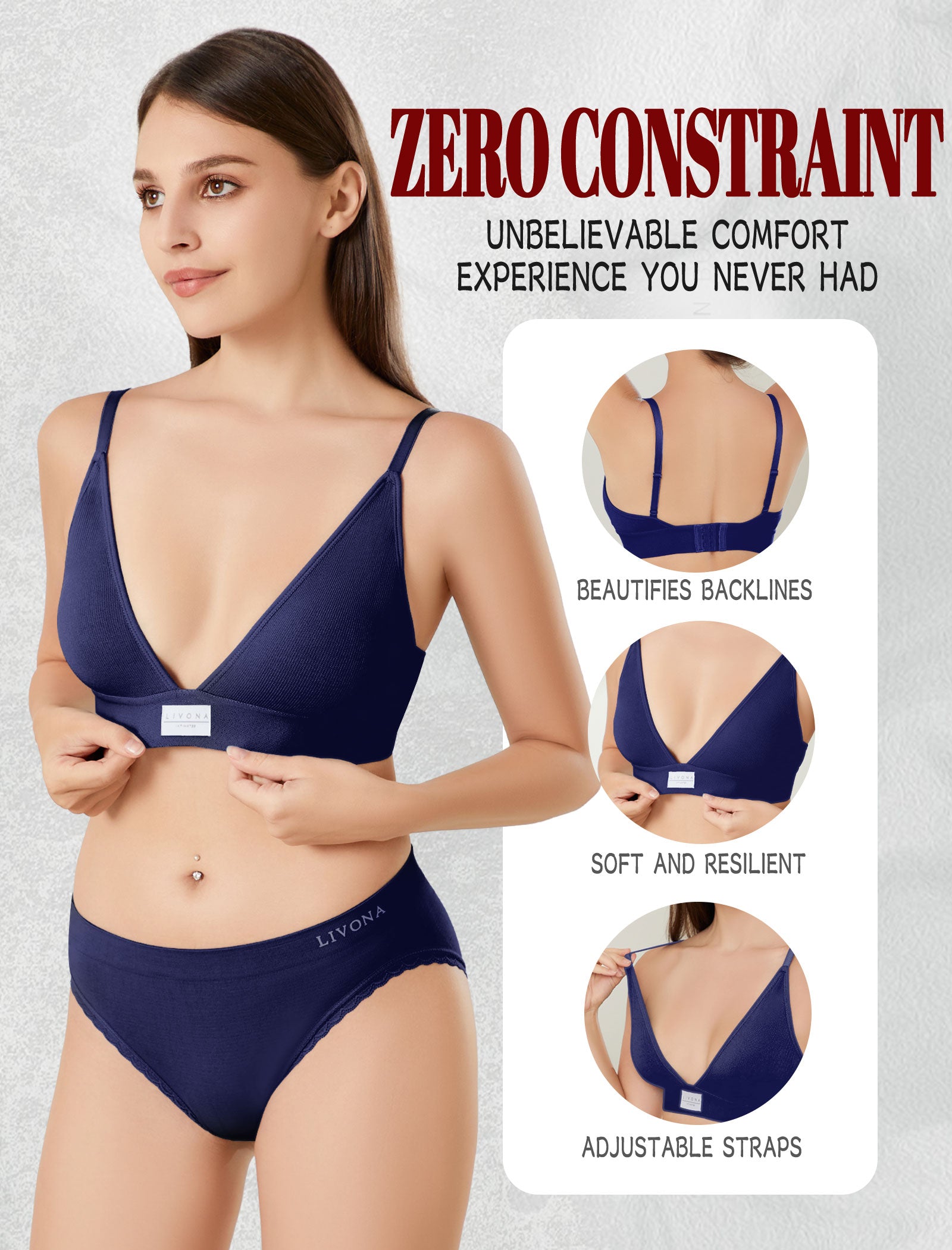 Livona 3 Pack Sports Bras for Women - V-Neck Wireless Bralettes with Support Comfort Plunge Padded Fitness Cami Crop S-XXL