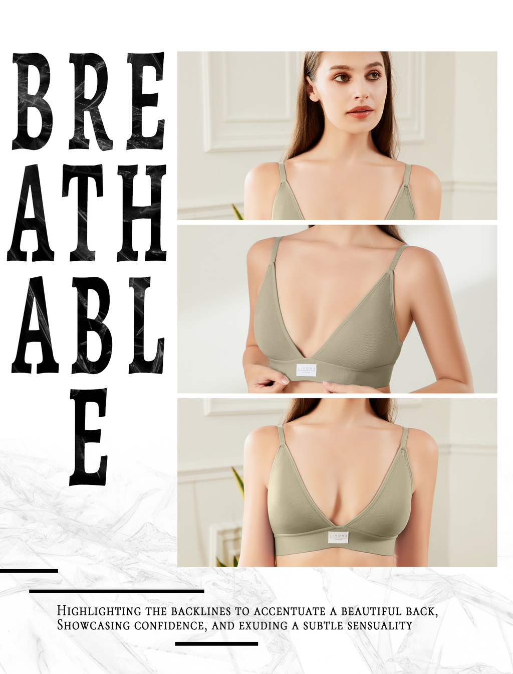 Livona 3 Pack Sports Bras for Women - V-Neck Wireless Bralettes with Support Comfort Plunge Padded Fitness Cami Crop S-XXL