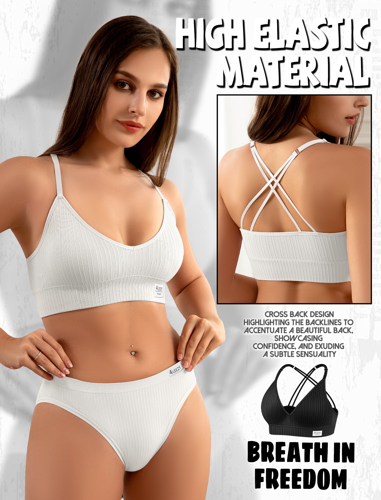 4Leezy Sports Bras for Women - 3 Pack Ribbed Wireless Soft Workout Tops Padded Bralettes Racerback Comfort Cami Crop S-XXL