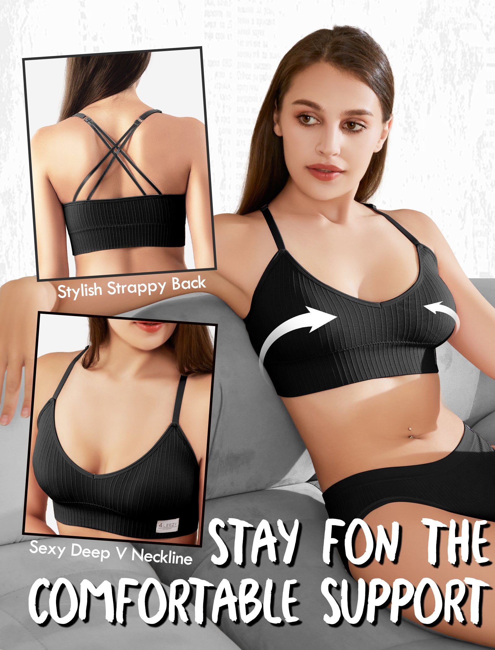 4Leezy Sports Bras for Women - 3 Pack Ribbed Wireless Soft Workout Tops Padded Bralettes Racerback Comfort Cami Crop S-XXL