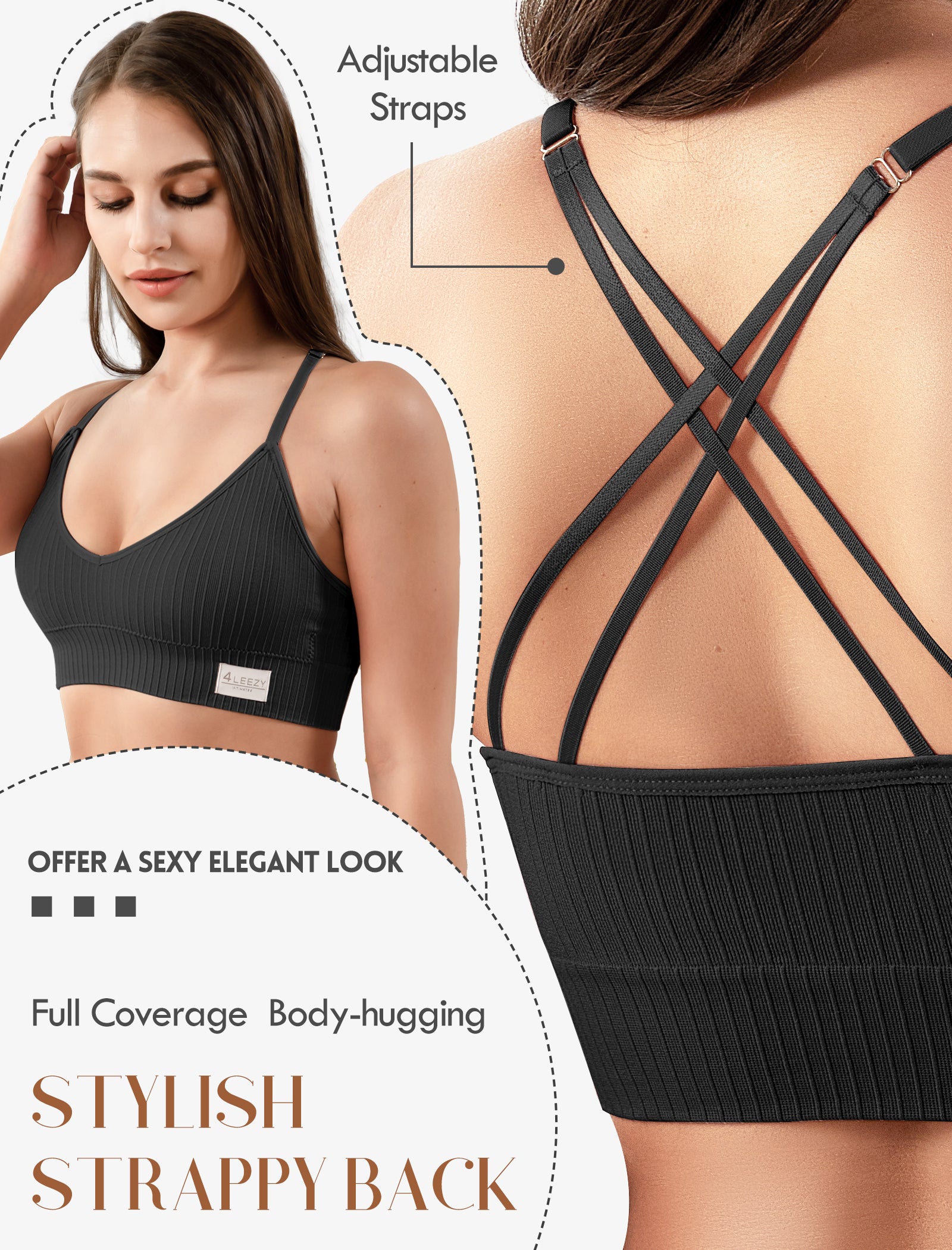 4Leezy Sports Bra for Women- Seamless Wireless Soft Bralette with Comfortable Padded and Nice Racerback Workout Tops Cami Crop Tank S-XXL