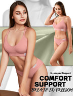 4Leezy Sports Bras for Women - 3 Pack Ribbed Wireless Soft Workout Tops Padded Bralettes Racerback Comfort Cami Crop S-XXL